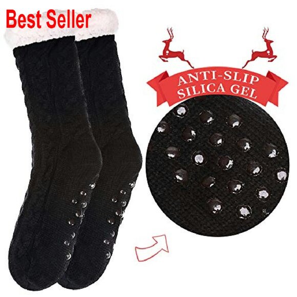 Fleece Lined Fuzzy Slipper Socks with Grippers Super Soft Cozy Winter Warm - Picture 3 of 8